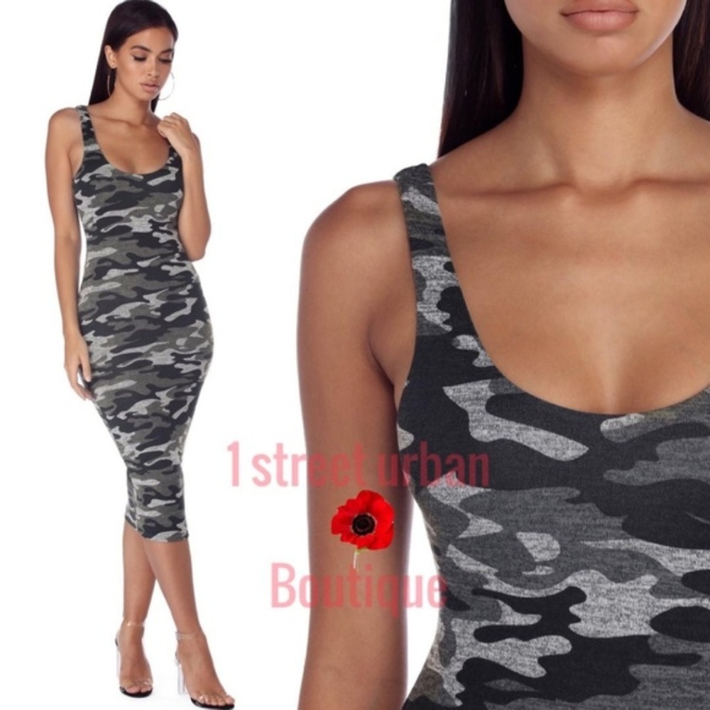 💛Lined bodycon camo dress midi💛